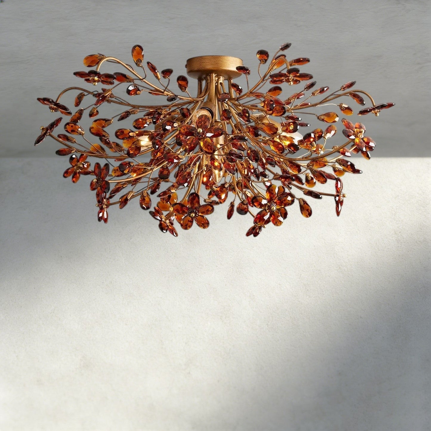 BRASS/AMBER Fiore Flush Mount