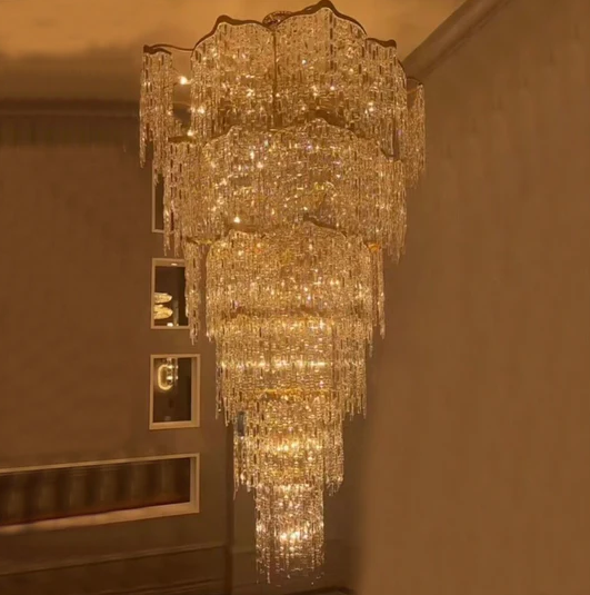 Oversized European Multi-Layers Golden Luxury Crystal Chandelier Villa / high-Ceiling / foyer