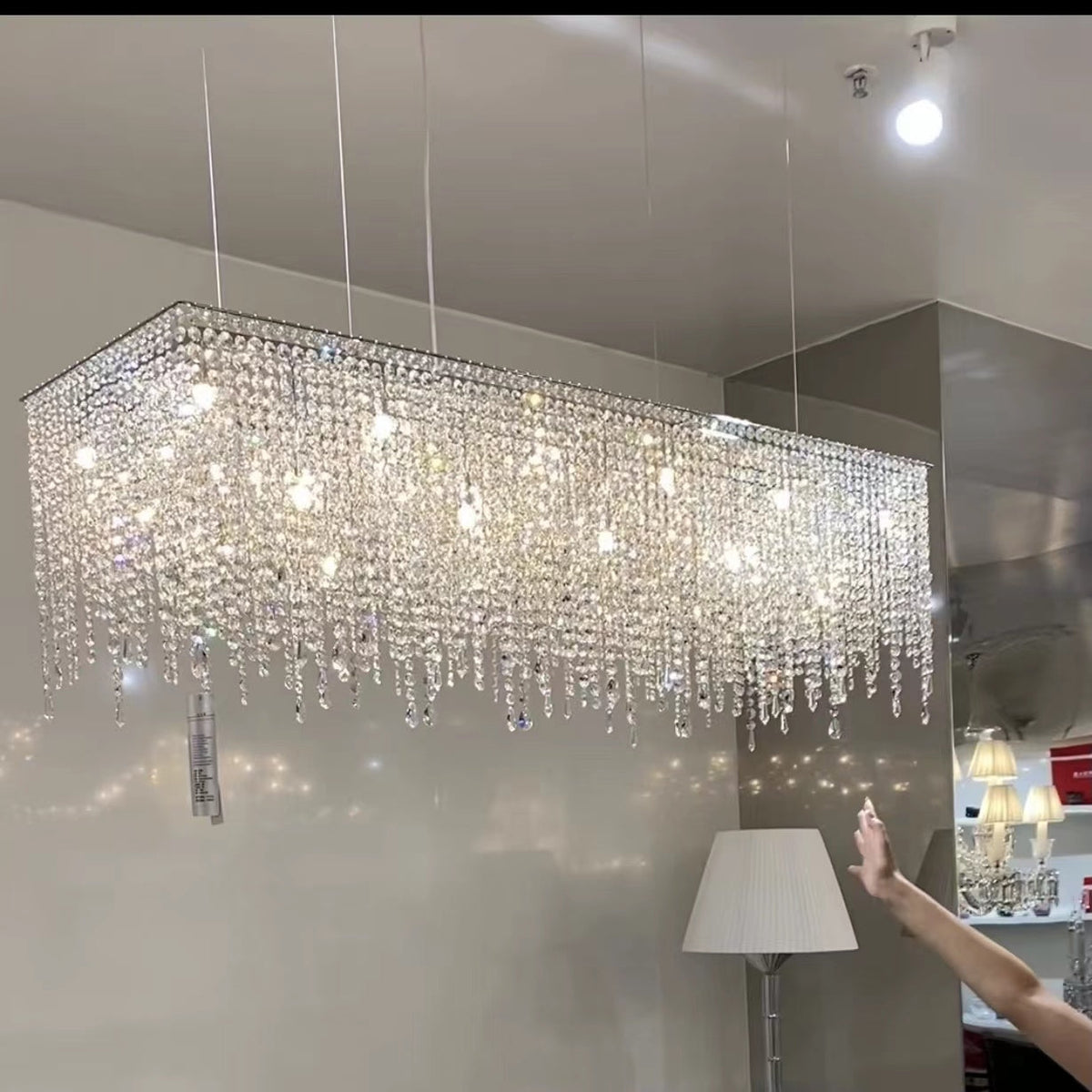 Rectangle Tassel Crystal Chandelier for Dining Room Kitchen Island