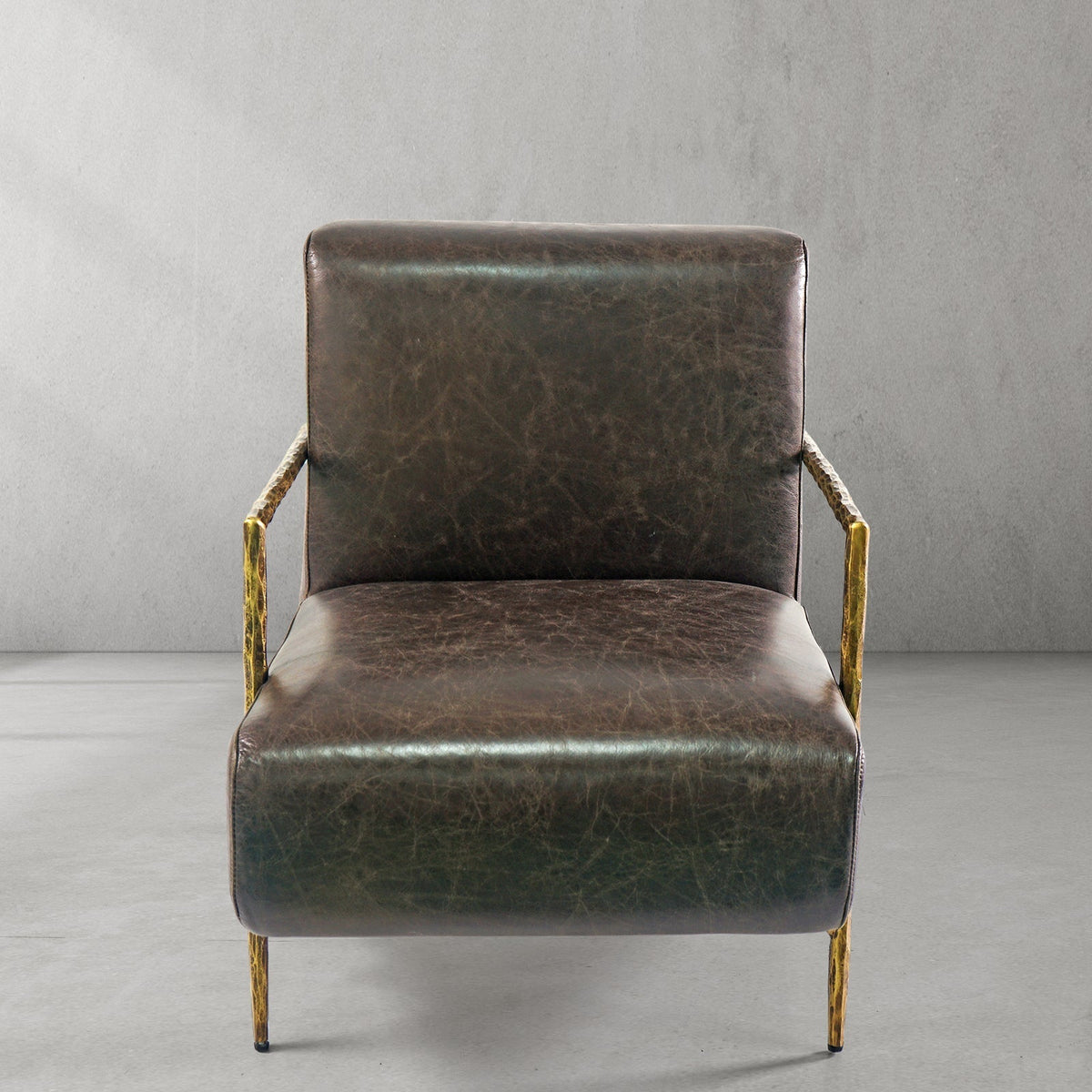 Vintage Forged Genuine Brown Leather Accent Chair