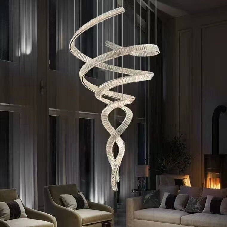Designer Foyer Living Room Ceiling Light Stylish Spiral Crystal Chandelier for Hotel Entrance