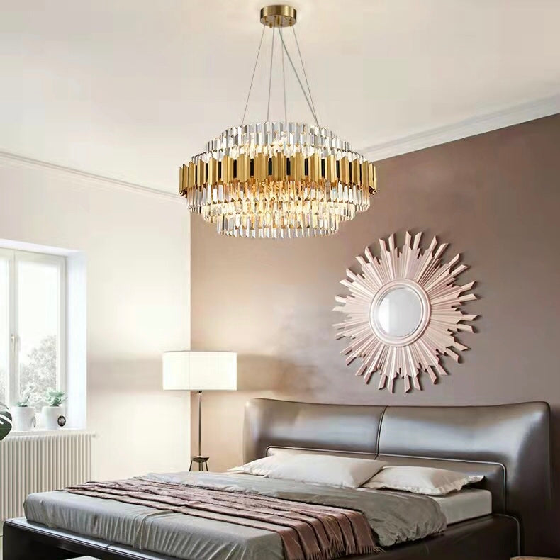 Modern Round Crystal Chandelier with Gold and Black Finish – High-Quality Crystal and Metal
