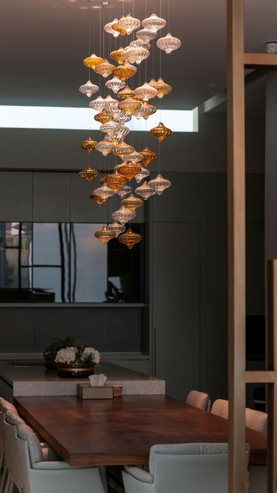 Custom Glass Lantern Floating Chandelier with Artistic Design for Staircase Foyer Villa Living Room
