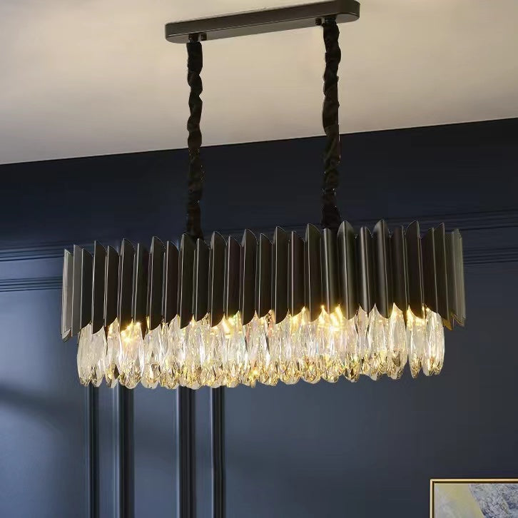 Modern Black Round Crystal Chandelier with K9 Crystals and Metal Finish for Living and Dining Room