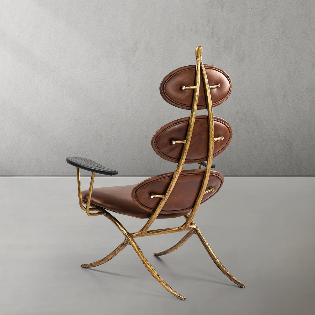 Vintage Forged High Back Brown Leather Lounge Accent Chair