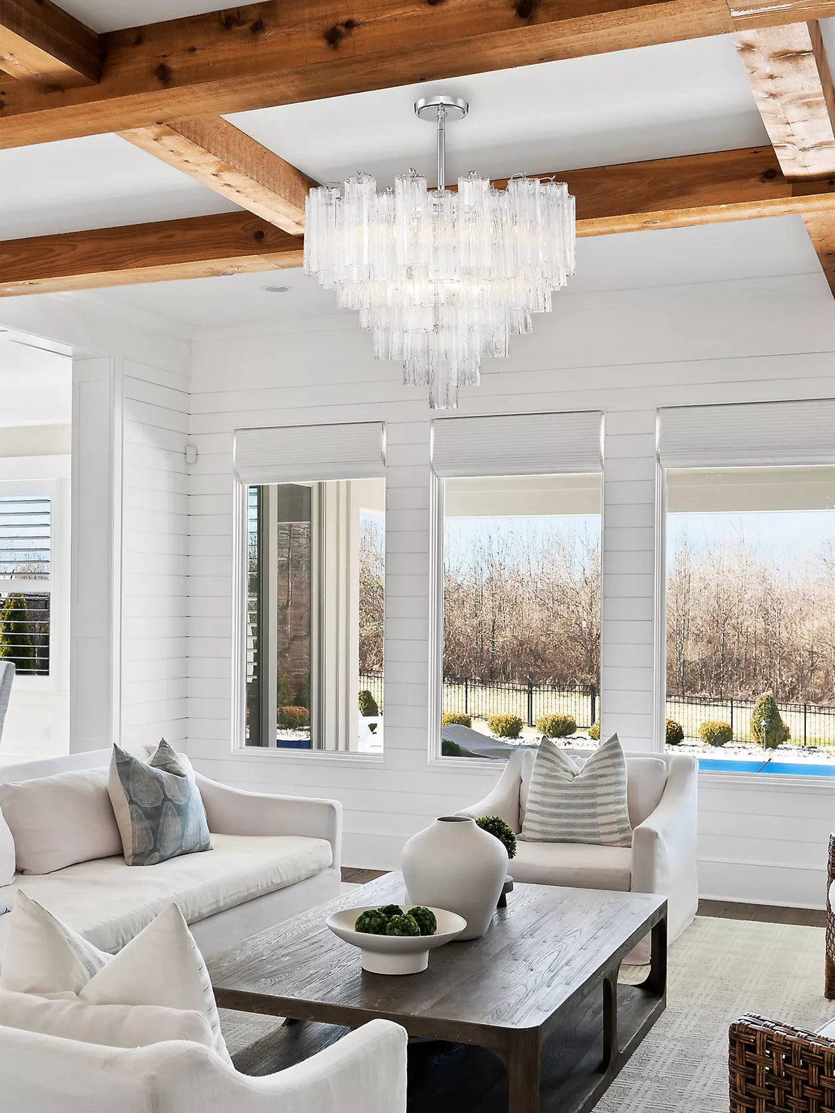 Modern Multi-Tiered Tubular Glass Chandelier for Low-Ceiling