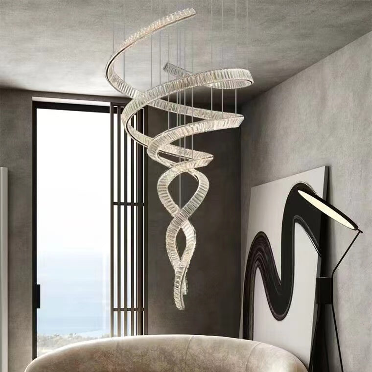 Designer Foyer Living Room Ceiling Light Stylish Spiral Crystal Chandelier for Hotel Entrance