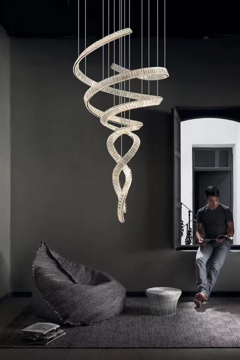 Designer Foyer Living Room Ceiling Light Stylish Spiral Crystal Chandelier for Hotel Entrance