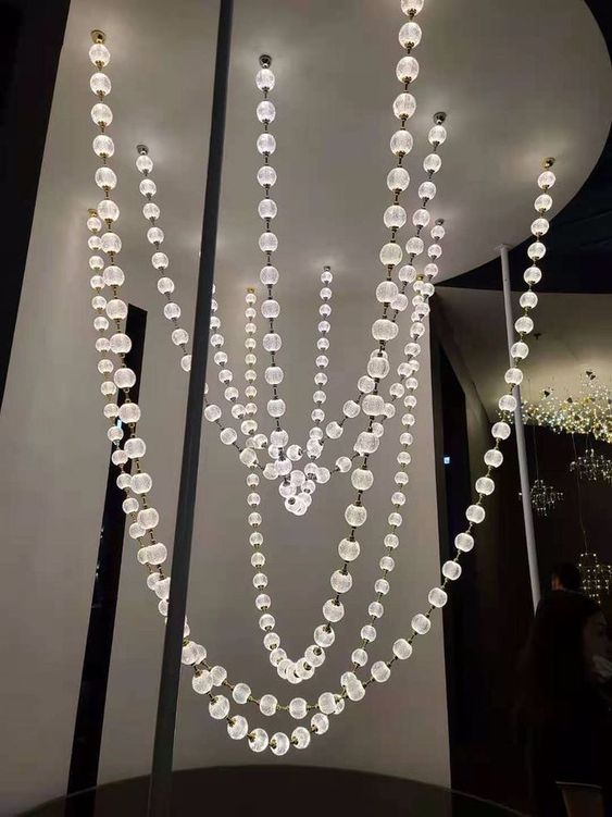 Modern Acrylic Ball Necklace Chandelier with Brass Finish for Living Room Staircase Foyer Entryway