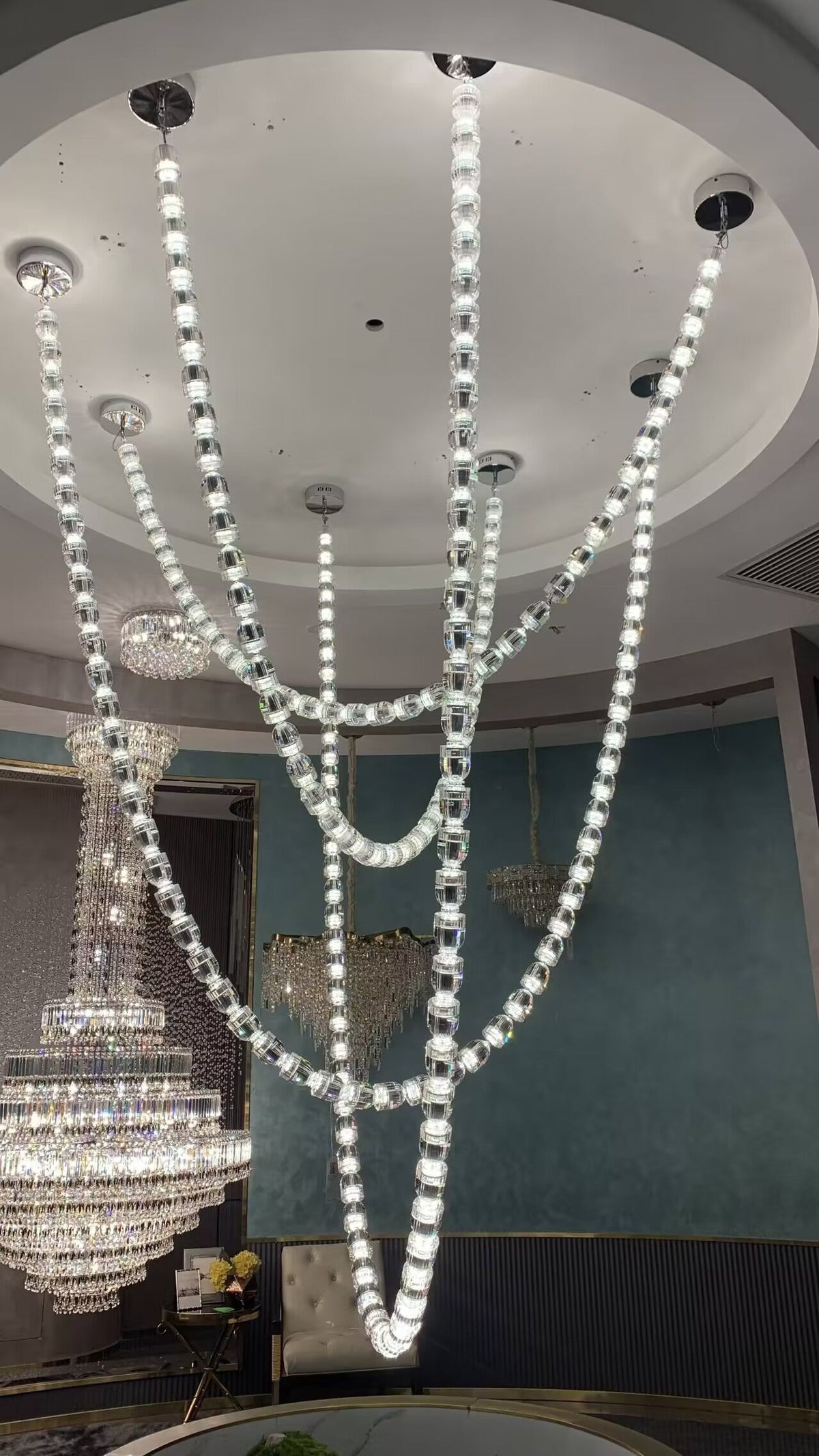 Modern Crystal Bullet Necklace Chain Chandelier for Living Room / staircase / foyer / hotel / restaurant