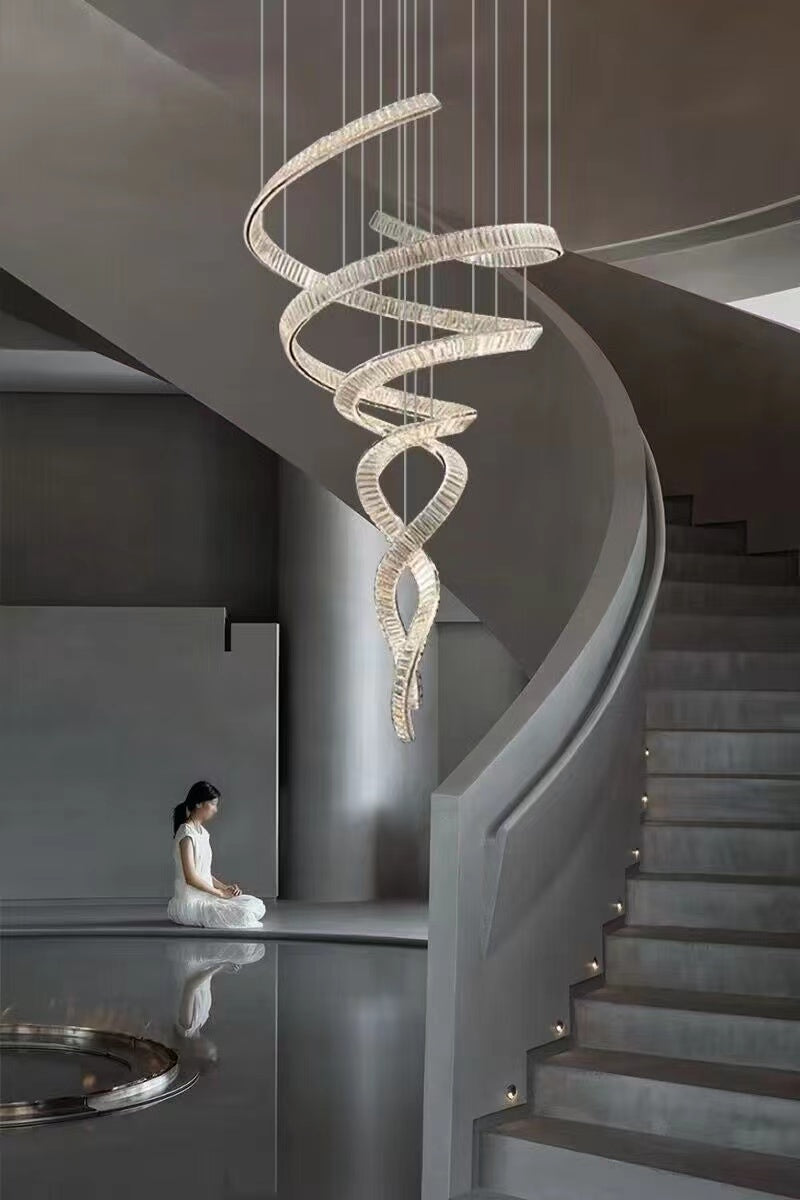 Designer Foyer Living Room Ceiling Light Stylish Spiral Crystal Chandelier for Hotel Entrance