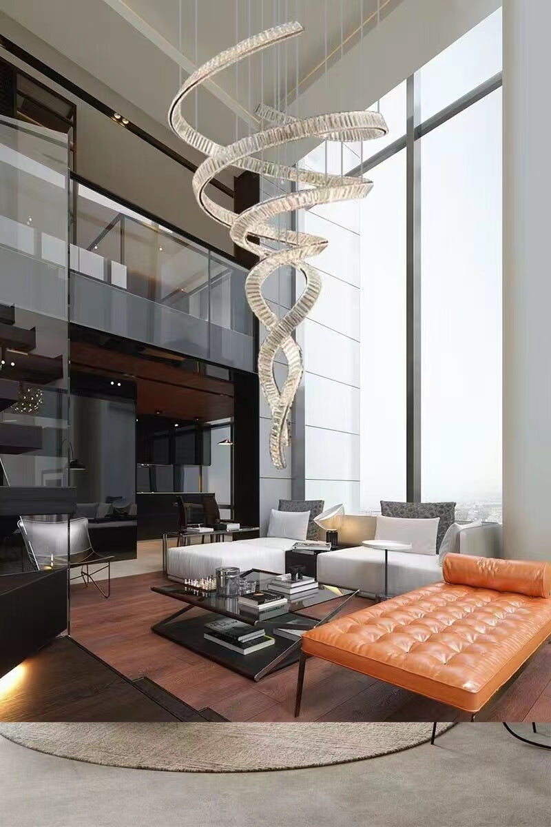 Designer Foyer Living Room Ceiling Light Stylish Spiral Crystal Chandelier for Hotel Entrance