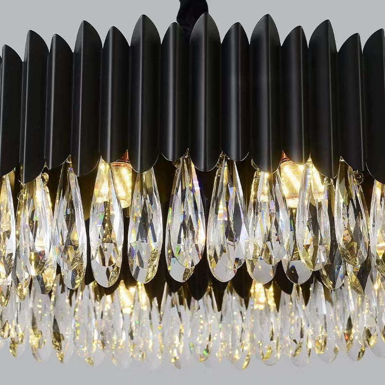 Modern Black Round Crystal Chandelier with K9 Crystals and Metal Finish for Living and Dining Room
