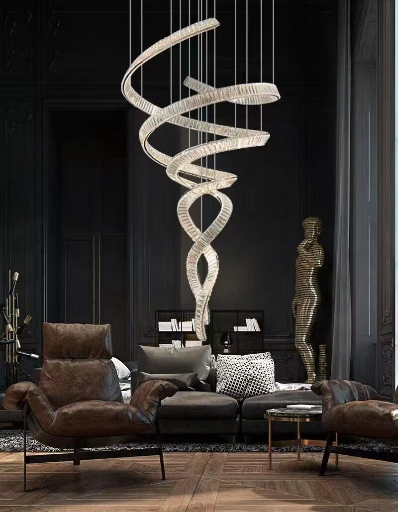 Designer Foyer Living Room Ceiling Light Stylish Spiral Crystal Chandelier for Hotel Entrance