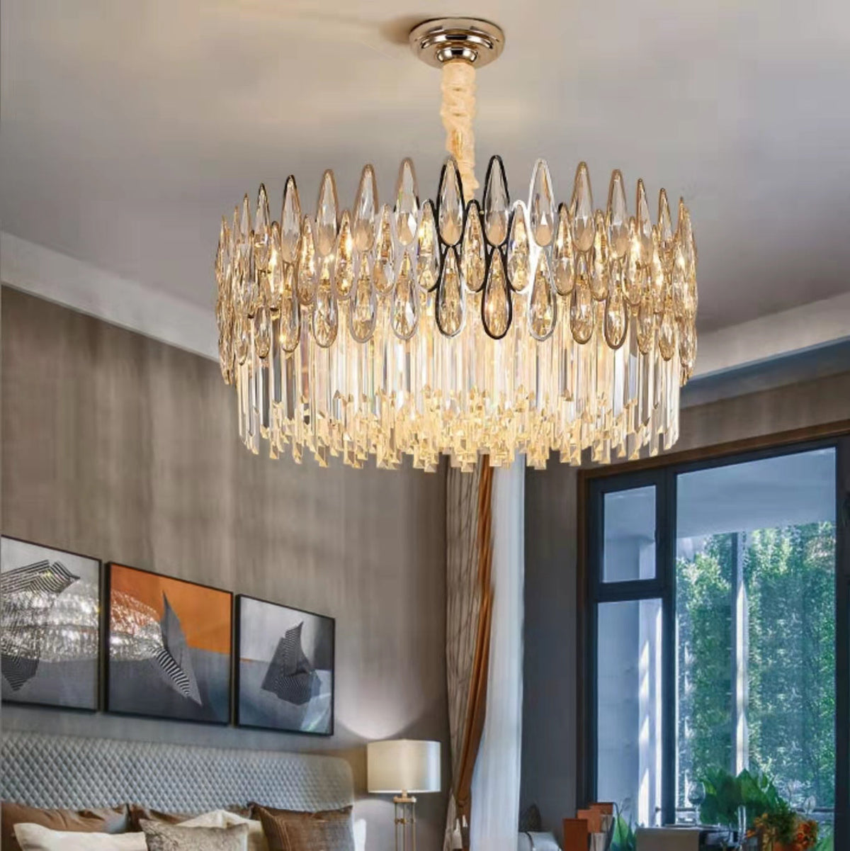 Modern Round / rectangular Raindrop Crystal Chandelier for Low-Ceiling