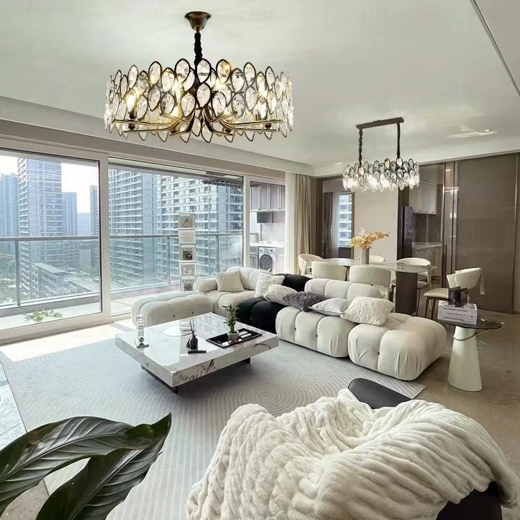 Modern Black Chandelier with Leaf-Shaped Crystal Suit for Living & Dining Room