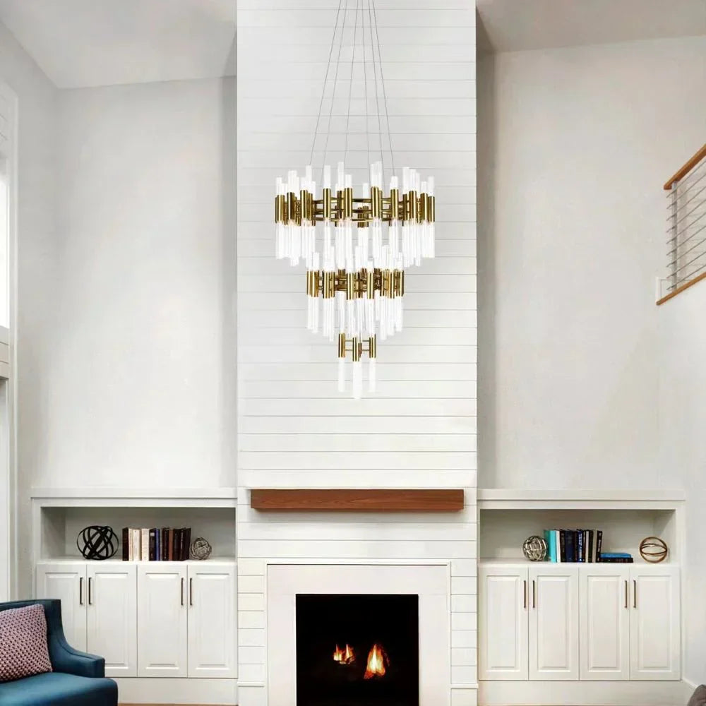 Post-Modern Simple Light Luxury 3-Tier Round Glass Tubes Chandelier