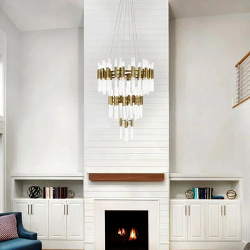 Post-Modern Simple Light Luxury 3-Tier Round Glass Tubes Chandelier