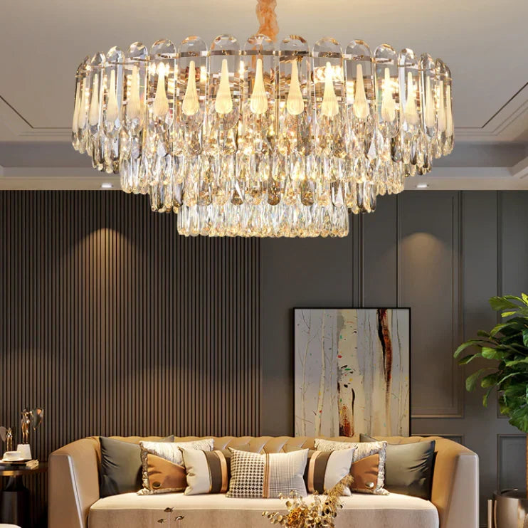 Oversized Transparent Crystal Tiered Chandelier Suit for Living / dining Room / bedroom