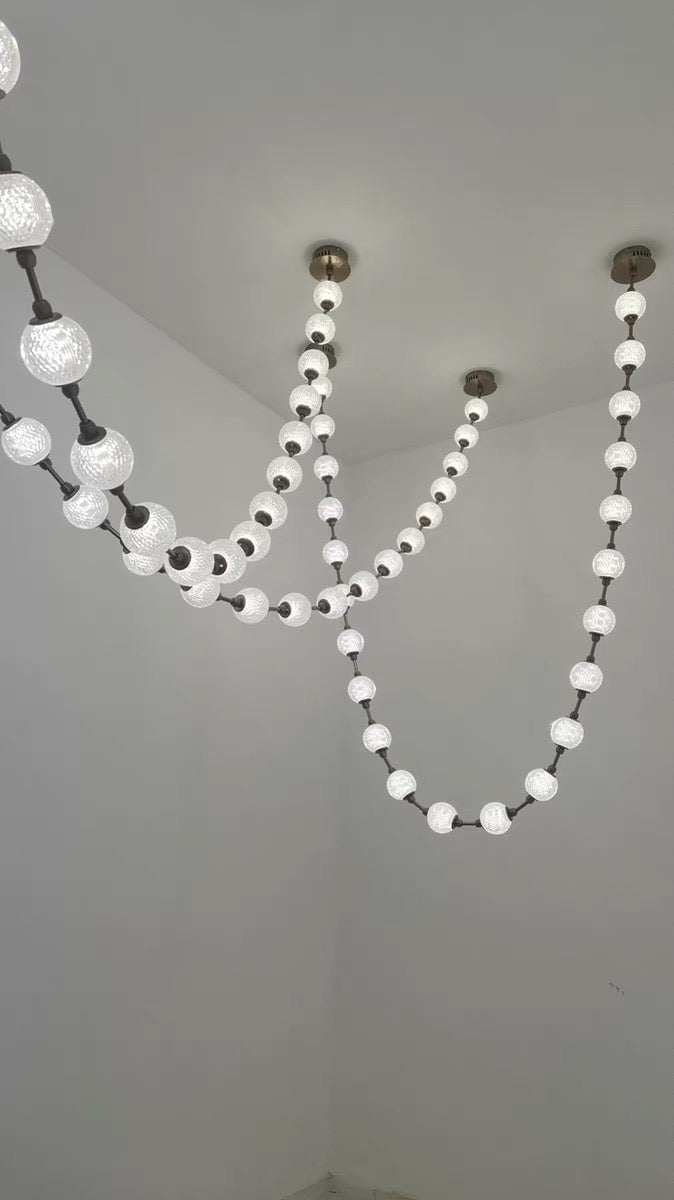 Modern Acrylic Ball Necklace Chandelier with Brass Finish for Living Room Staircase Foyer Entryway