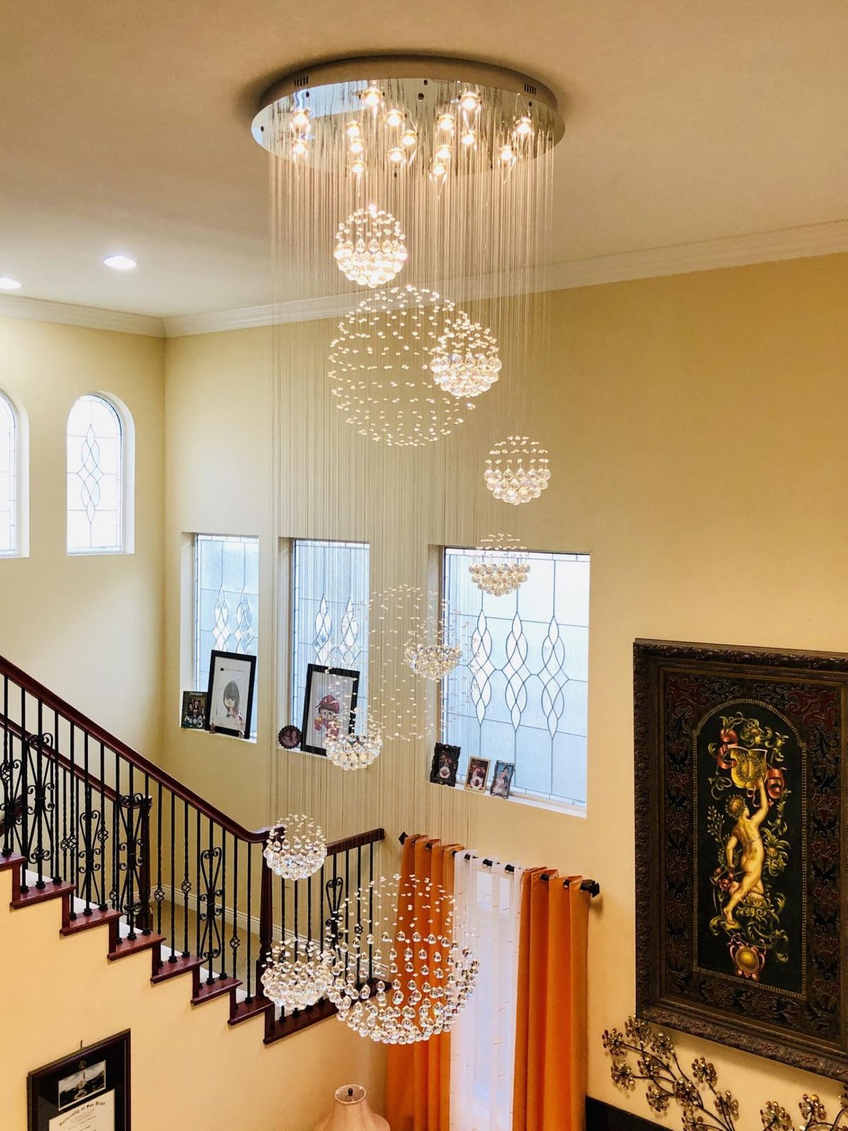 K9 Crystal Raindrop Globe Spiral Chandelier for Entryway and Staircase