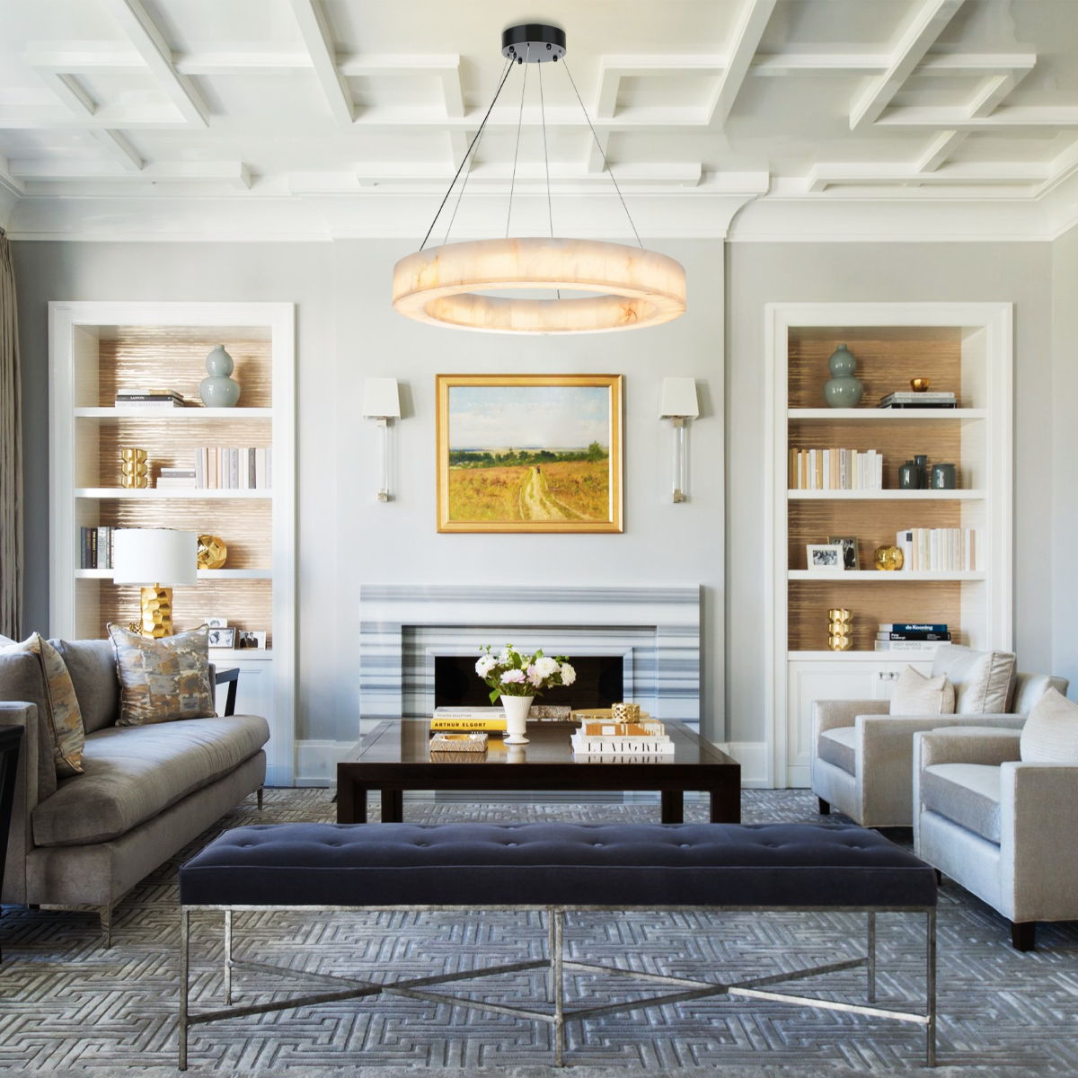Art Alabaster Ring Chandelier for Living Room / bedroom