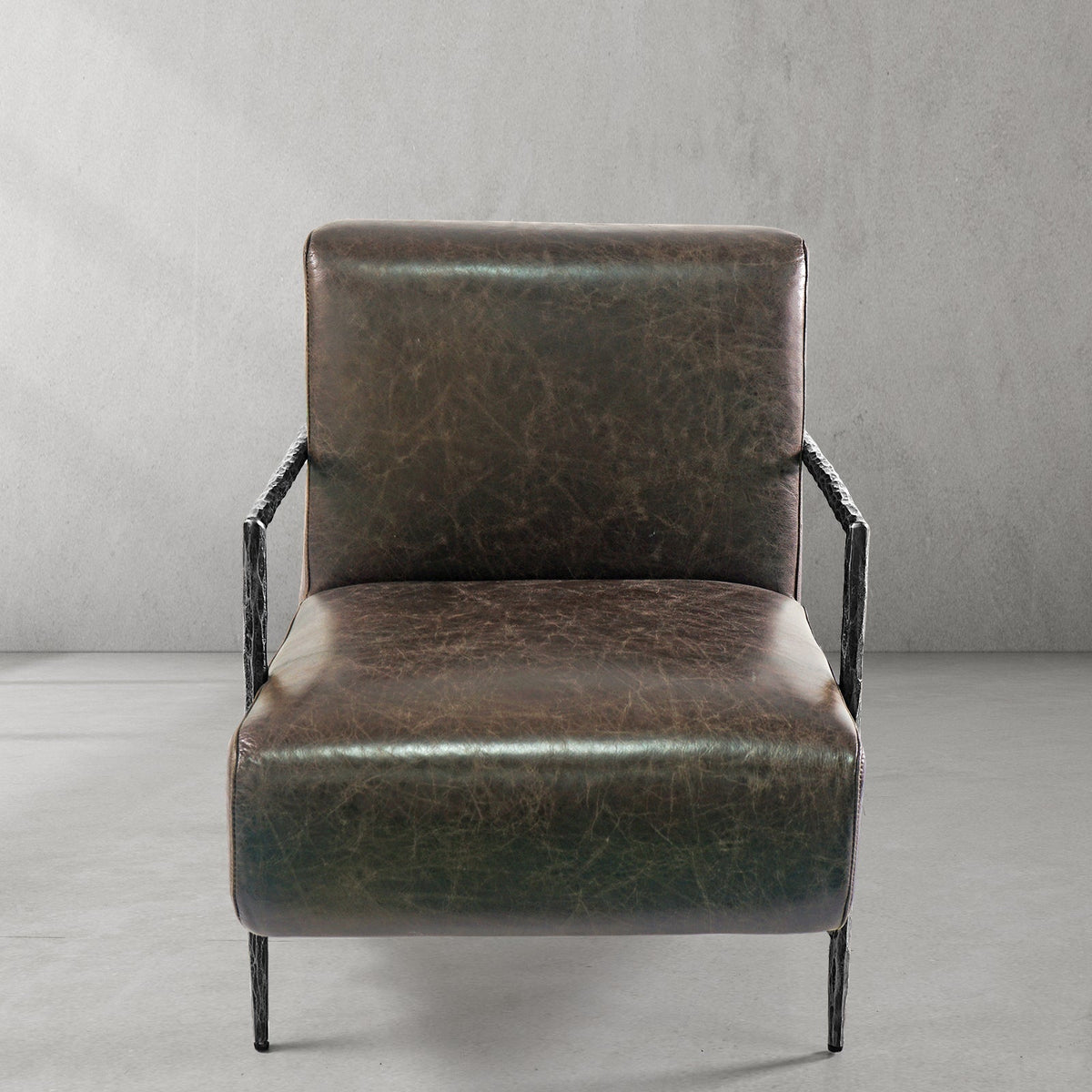Vintage Forged Genuine Brown Leather Accent Chair