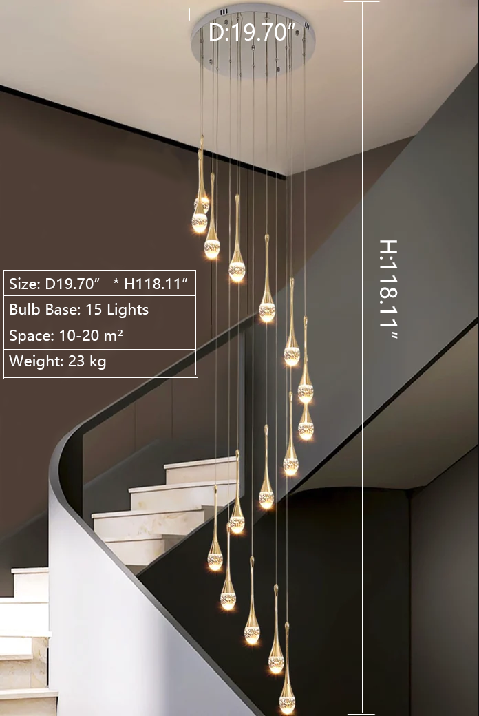 Modern Crystal Waterdrops Chandelier Foyer Staircase Ceiling Lamp Entryway Lighting