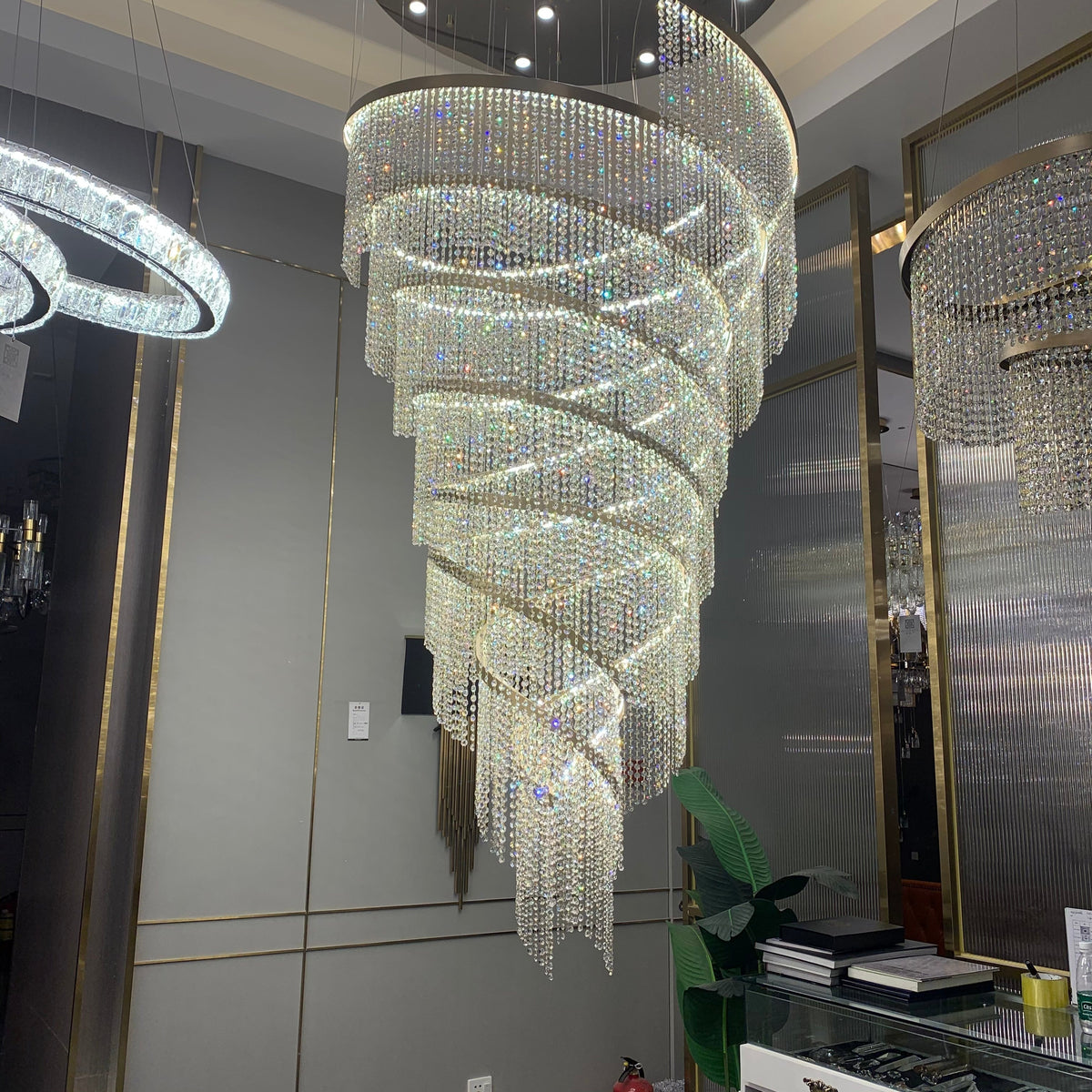 Chrome Stainless Steel Crystal Chandelier Large High Ceiling Light for Staircase Entrance