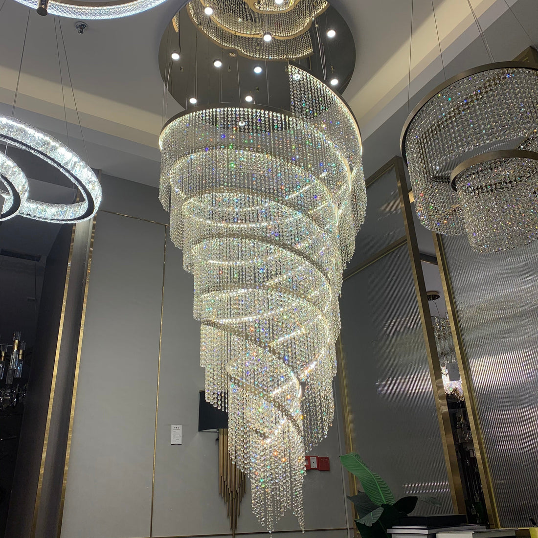 Chrome Stainless Steel Crystal Chandelier Large High Ceiling Light for Staircase Entrance