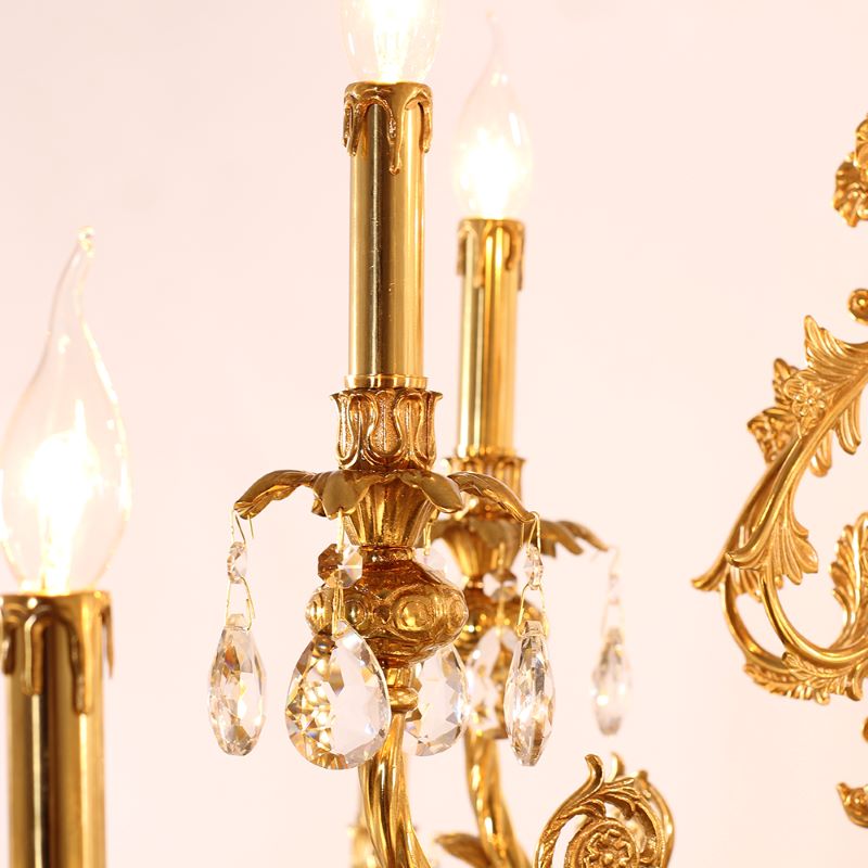 43X39 Inch 15 Lights Two-tier Traditional Brass and Crystal Chandelier for Living Room