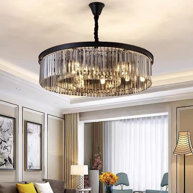 Fashion Kitchen Island Crystal Chandelier in Black / Smoky Gray Finish Two Tiers Rectangle Chain Pendant Light
