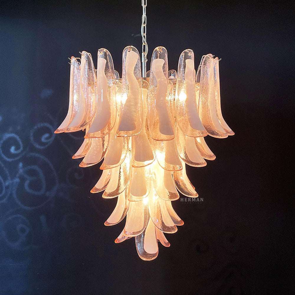 Murano Glass Chandelier – 52 Petals – Pink