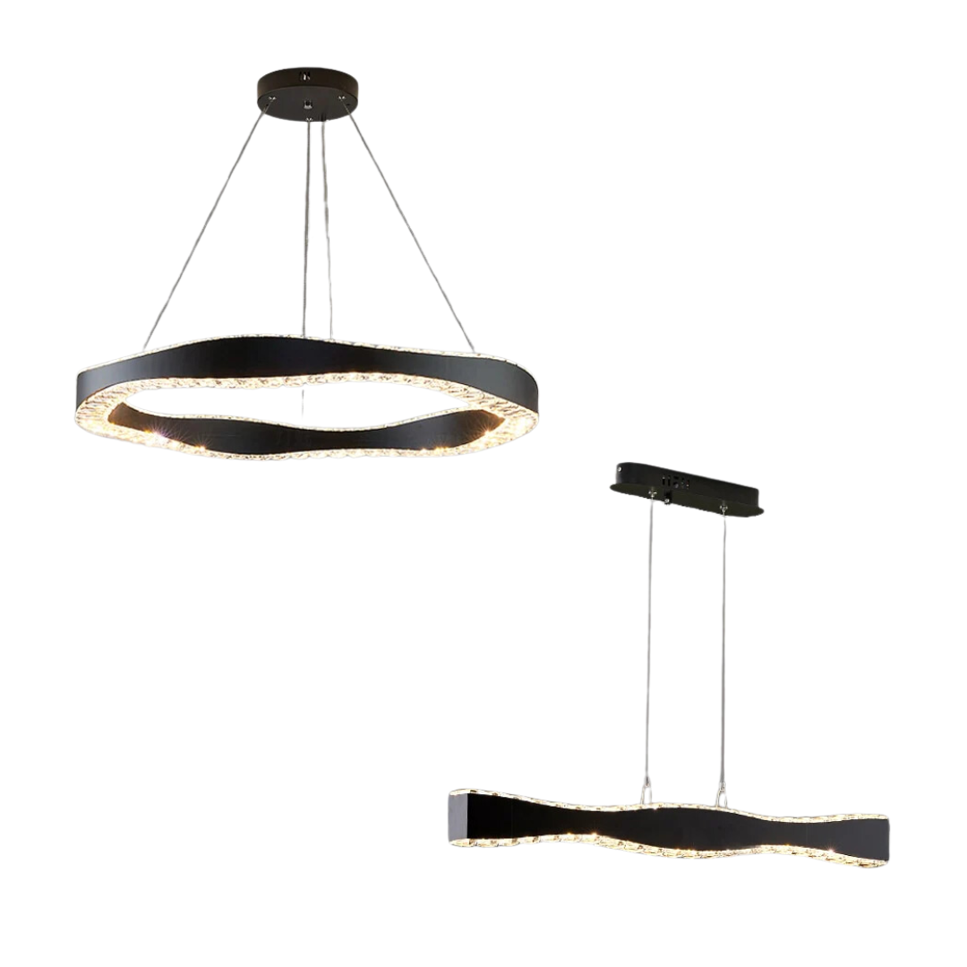 Modern Minimalist Art Wave Crystal Chandelier Suit in Black Finish for Living Room & Dining Room