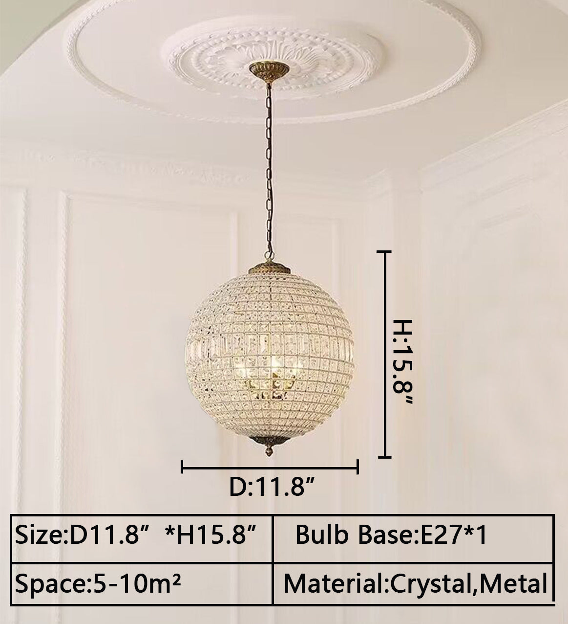 Vintage Sphere Crystal Chandelier with Dark Bronze or French Gold Finish – Designer Metal &
