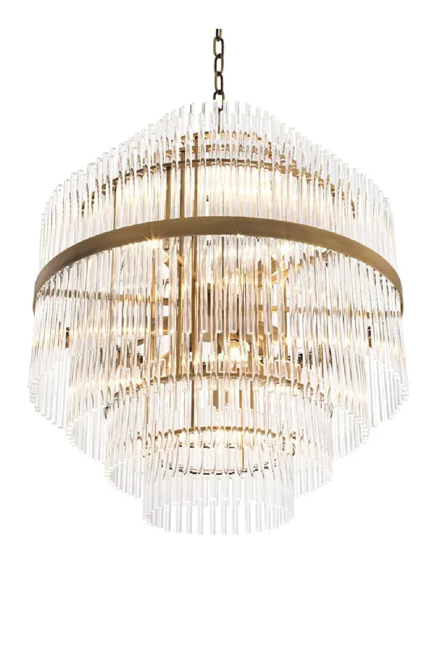Light Luxury Modern Round Multi-Tiered Crystal Chandelier with Antique Brass Finish and Quality Materials