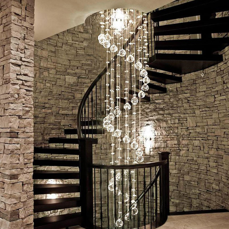 Extra Large Modern Round Spiral Raindrop Chandelier with K9 Crystal Finish for Entryway