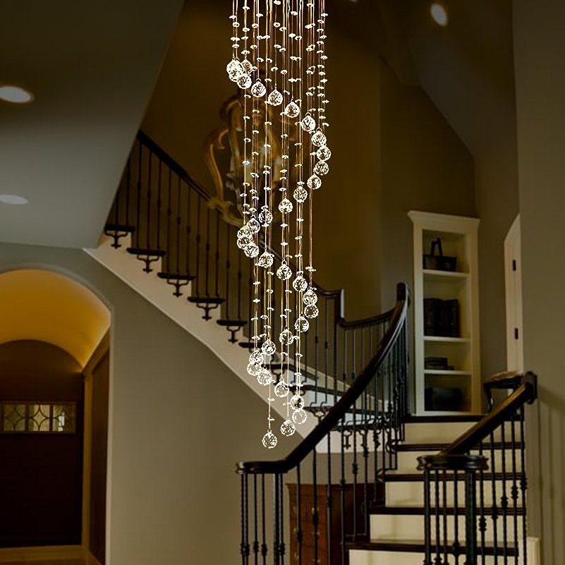 Extra Large Modern Round Spiral Raindrop Chandelier with K9 Crystal Finish for Entryway