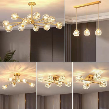Brass Sputnik Chandelier with K9 Crystals Ceiling Light