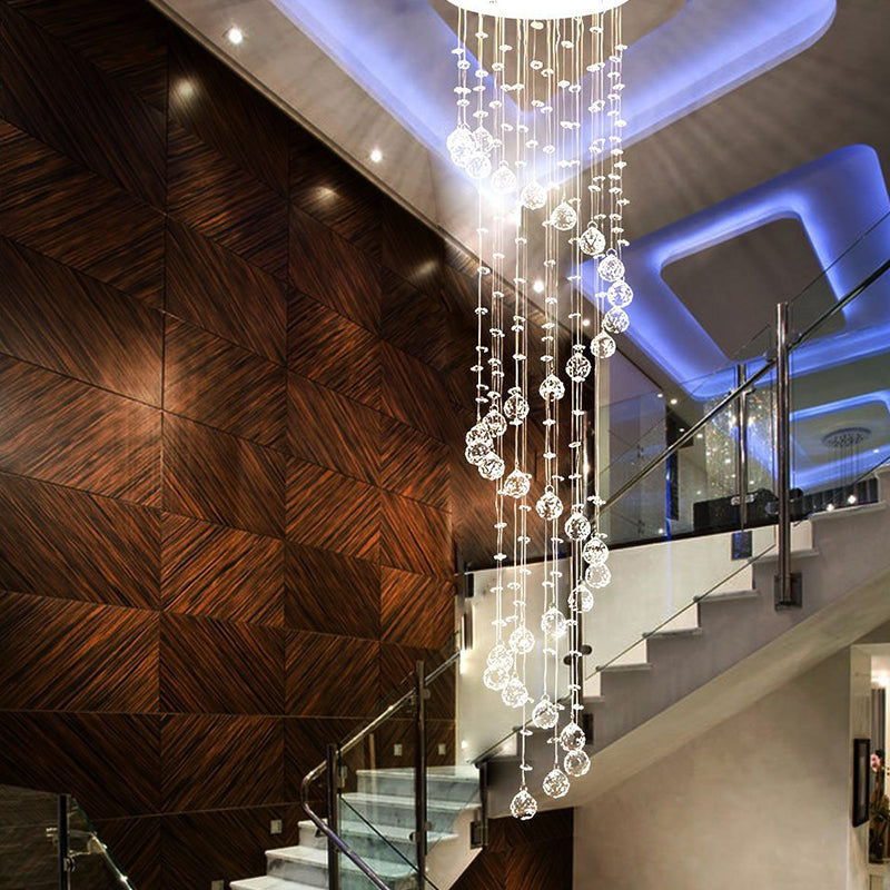 Extra Large Modern Round Spiral Raindrop Chandelier with K9 Crystal Finish for Entryway