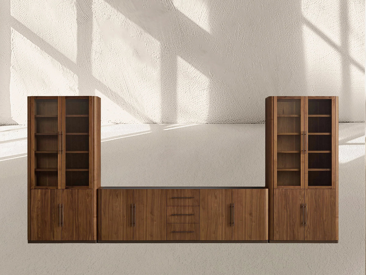 Piermont Modular Glass Media Cabinet Set with Drawers