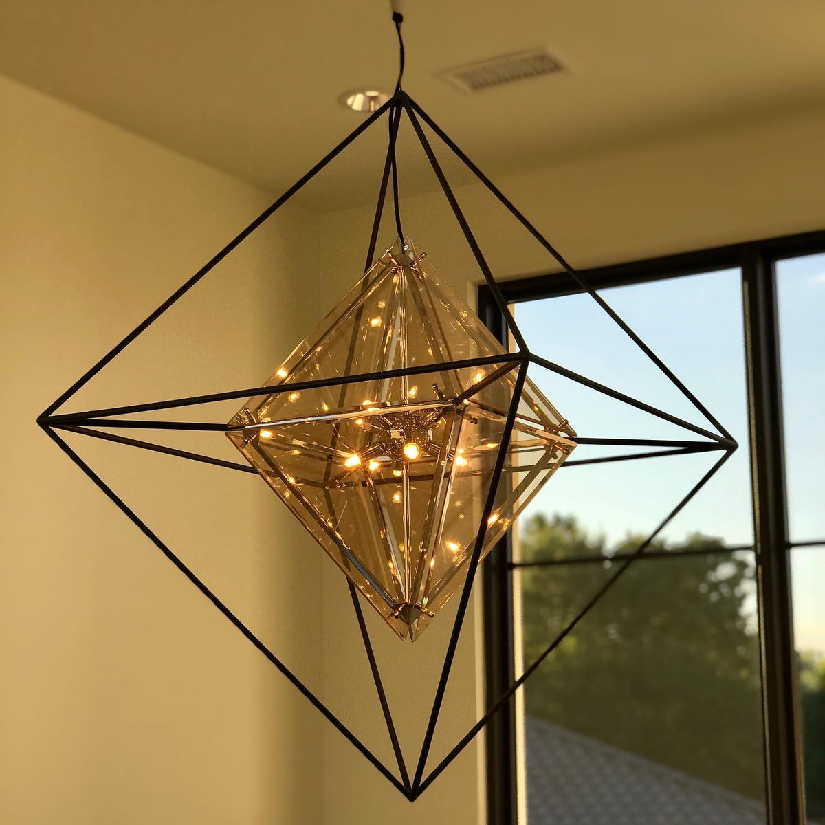 Modern Glass Shade Cube Chandelier