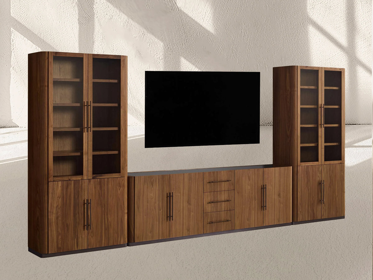 Piermont Modular Glass Media Cabinet Set with Drawers