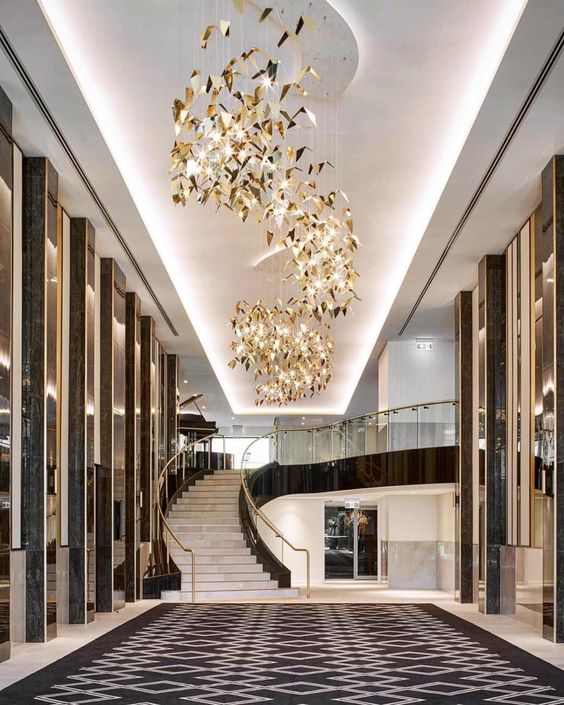 Golden Wings Floating Chandelier with Metallic Finish for Hall, Hotel, Restaurant