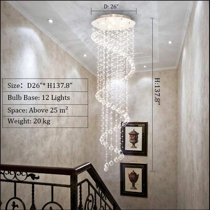Extra Large Modern Round Spiral Raindrop Chandelier with K9 Crystal Finish for Entryway