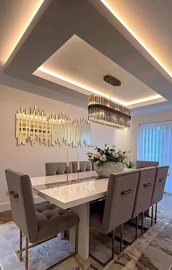 Modern Antique Brass Finish Round & Rectangle Glass Tube Chandelier – High-Quality Materials