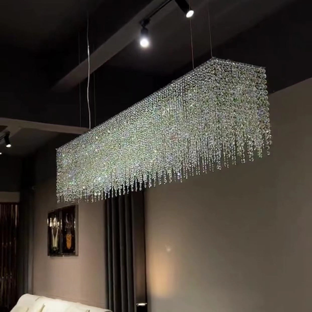 Tassel Crystal Dining Room Chandelier Rectangle Ceiling Light for Kitchen Island