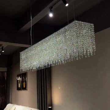 Tassel Crystal Dining Room Chandelier Rectangle Ceiling Light for Kitchen Island