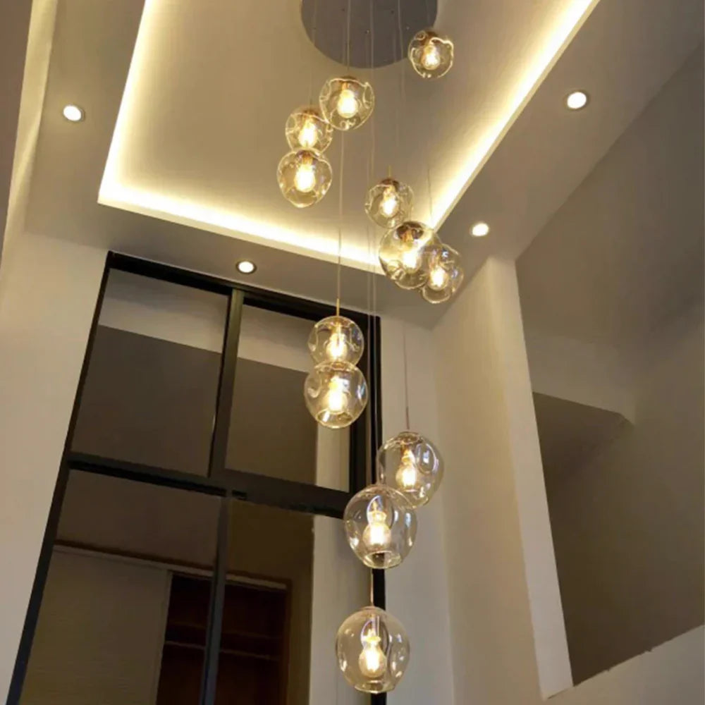 Modern Nordic Spiral Glass Chandelier with Chrome Finish – Luxury Decorative Light for Staircase and Hallway