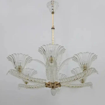 Vintage Italian 6-Arm Glass Chandelier for Low-Ceiling Bedroom / dining Room